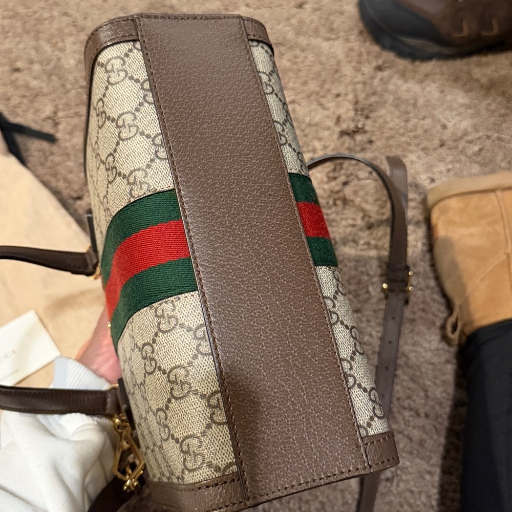 Gucci Brown GG Supreme Canvas Satchel with Green and Red Web Stripe - Picture 13 of 15